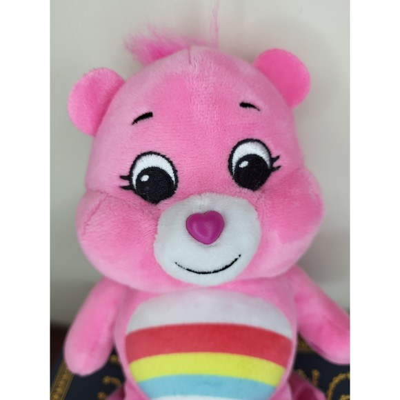 Pink Care Bear Cheer Bear Rainbow  9" Basic fun heart nose plush cub - Picture 1 of 5